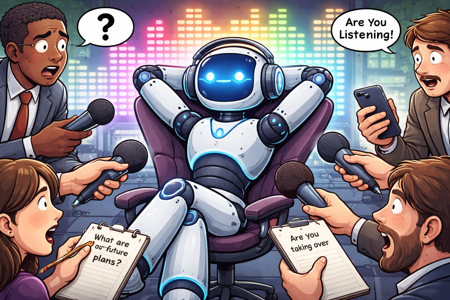 Relaxed robot ignoring people asking questions