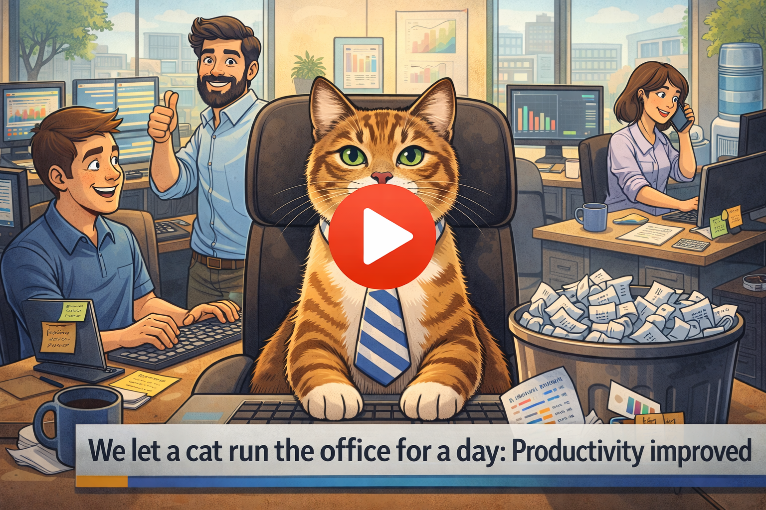 Cat running an office